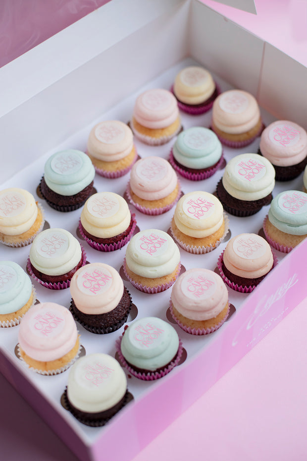 Gekleurde mini cupcakes met logo/foto (Box 24st.)